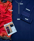 Embroidered Dhanak 3-Piece Suit – Blue&nbsp;