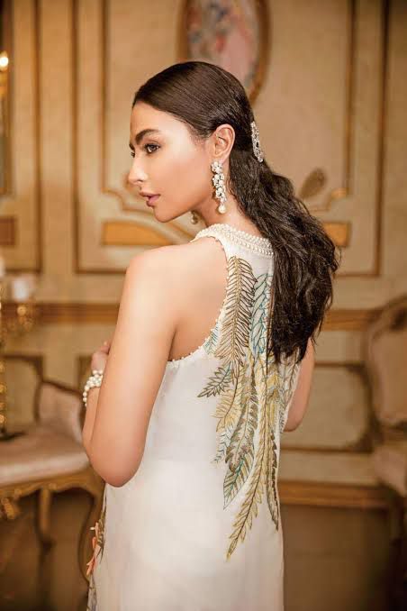 3-Piece Dhanak suit with chiffon embroidered AB