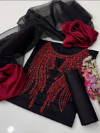 Party Wear Organza Handworked Embroidered Unstitched 3PC Suit MR