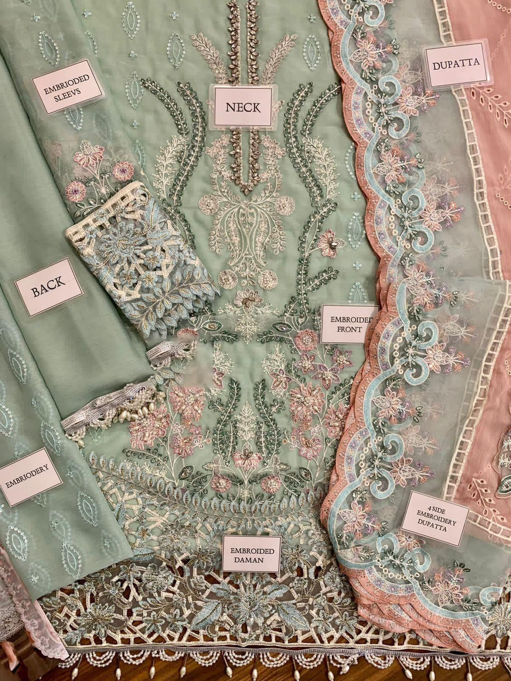Luxury Chiffon Embroidered – Unstitched 3-Piece Suit Hand Embellished Masterpiece FBL
