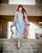 LAAM Organza Embroidered &amp; Stone Work Luxury Unstitched 3-Piece MR