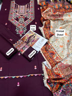 Faiza Faisal 3PC Winter 2025 Collection Embroidered Dhanak Suit Premium Quality AB