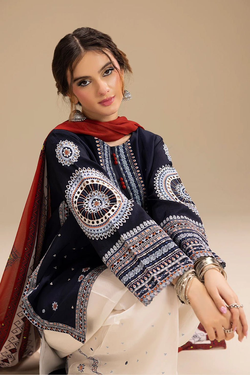 Jazmine -3-Piece Unstitched Premium Dhanak Fabric | Heavy Embroidered Suit AB